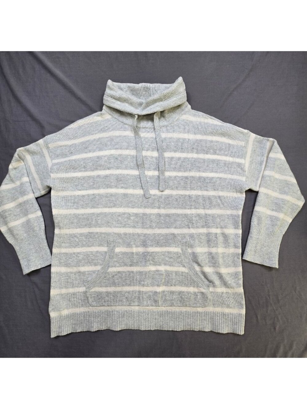 Loft XL Turtleneck Sweater Light Gray Striped Pullover